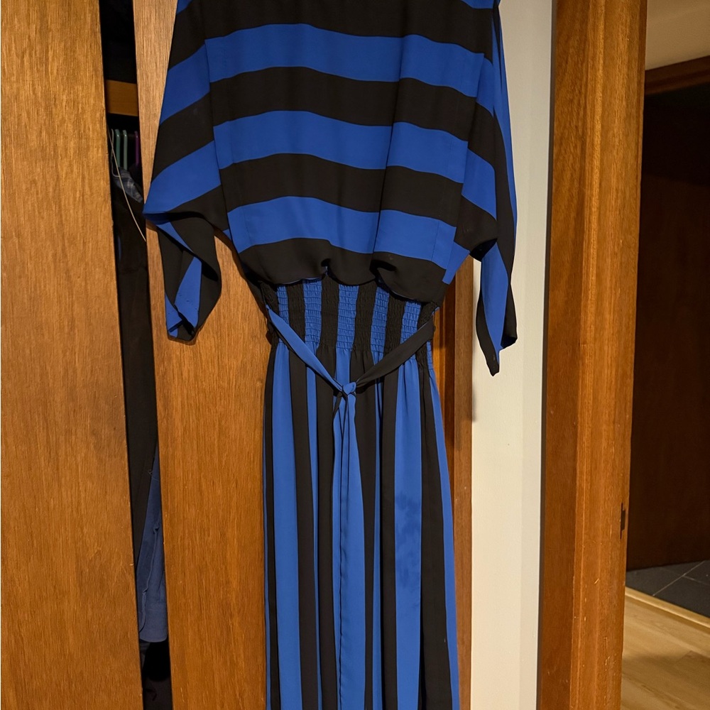 Elegant Black and Blue Striped Dress